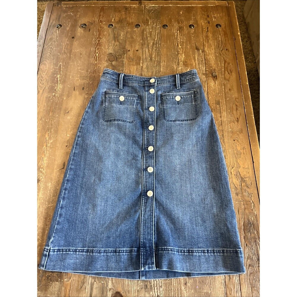 Talbots Womens Blue Denim Button Front A-Line Midi Skirt Size 4 Medium Wash